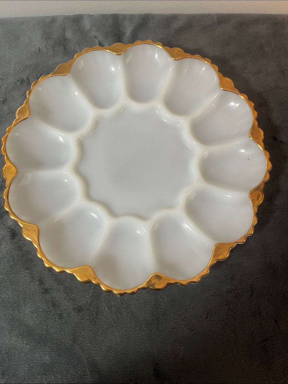 Deviled Egg plate servicing dish white gold decor kitchen service ware